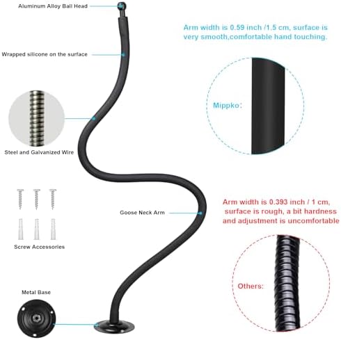 Wall Mount Phone Holder,31.5″ / 80 cm Long Gooseneck Arm Metal Base Aluminum Alloy Ball Head Phone Clip Mount,Compatible with 3.5~7.5″ iPhone/HTC/LG/Nexus/Huawei/Smartphones – Enhanced Compatibility and Speed