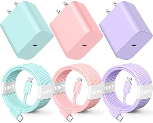 Maximize Your Power Potential with Our 3-Pack 20 W USB-C Fast Chargers – Featuring 10 FT USB-C to C Cables for i Phone 16/15 Pro/Plus/Pro Max & i Pad Pro/Air – Stylish, High-Performance Charging Solution for Effortless Connectivity and Rapid Power Delivery