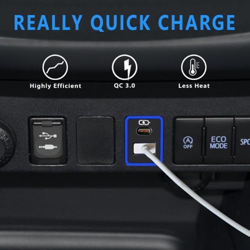 Compact Car Charger for Toyota with PD QC3.0 Fast Charge and LED Light Show – Stylish Ice Blue Type C USB Socket for Rapid Device Charging and Enhanced Compatibility