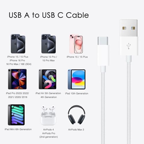 10FT iPhone 16E/15/16 Woven Cable for iPhone 16E(SE4), 15/16 Pro Max, 15/16 Plus Cable, USB C to USB C for AirPods 4, AirPods Pro (2nd Gen), TV Siri Remote, 4K Remote 3rd Gen, TV 4th Gen Charger Cable – Enhanced Compatibility and Speed