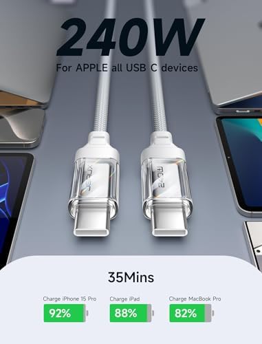 JSAUX 10 FT 240 W USB C to USB C Charging Cable – Premium Nylon Braided Fast Charger for Mac Book Pro, i Phone 16/16 Pro Max, Samsung Galaxy, Pixel – Enhanced Durability and Data Transfer Speeds – Ultimate Compatibility for Modern Devices