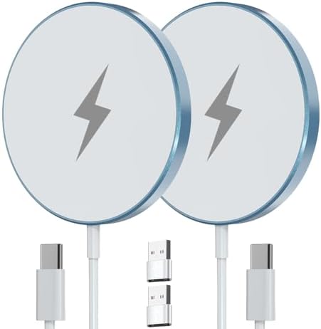 Dual Pack Mag Safe Wireless Charger Pad for i Phone & Air Pods – HYDGYC Fast Charging Solution with Enhanced Compatibility for Models 16 Pro Max, 15 Pro, 14 & More – Sleek Silver Design for Home or Travel – Effortless Magnetic Alignment & Durable Performance