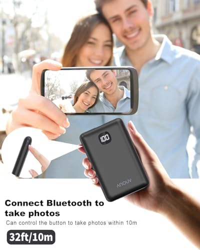Compact ANOUV 10000 m Ah Portable Charger with Built-In Cable – Lightweight Mini Power Bank for Seamless On-the-Go Charging with LED Display, Compatible with i Phone 16/15/14/13, Samsung S22/S21, i Pad, and Android Devices – Essential Travel Power Bank for Fast, Efficient Charging