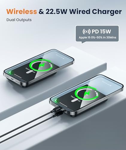 Ultra-Compact Blue Magnetic Wireless Power Bank for i Phone 12-16 Pro Max – 5000 m Ah Fast-Charging Battery Pack with Seamless Attachment for On-the-Go Convenience and Enhanced Compatibility – Essential Travel Accessory for Effortless Energy Backup