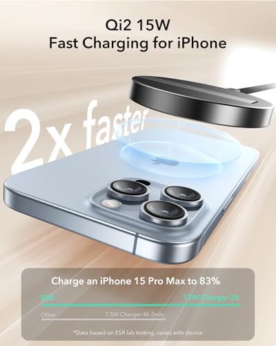 ESR Mag Safe Charger Duo Pack – 15 W Fast Wireless Charging Pad with Qi2 Technology for i Phone 12-16, Galaxy S25, and Air Pods – Superior Magnetic Alignment & Type-C Cable Included – Sleek Black Design for Effortless Charging Convenience