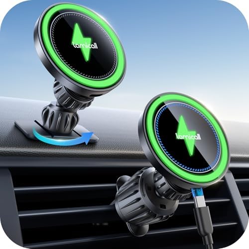 Lamicall 15 W Mag Safe Car Mount Charger: 3-in-1 Wireless Phone Holder with 360° Rotation, Fast Charging for i Phone 16 & 15 Pro Max – Enhanced Safety with Intelligent Chip, Versatile Dashboard & Vent Compatibility for Effortless Navigation