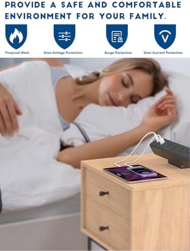 Ultimate Nightstand Charging Station with 4 Ultra-Fast USB-C Ports & 2 QC 3.0 USB-A Ports, 3 AC Outlets – Desk Edge Mount Power Strip with Advanced Surge Protection for Home Office & Bedroom (Sleek Black Finish) – Elevate Your Charging Efficiency and Style