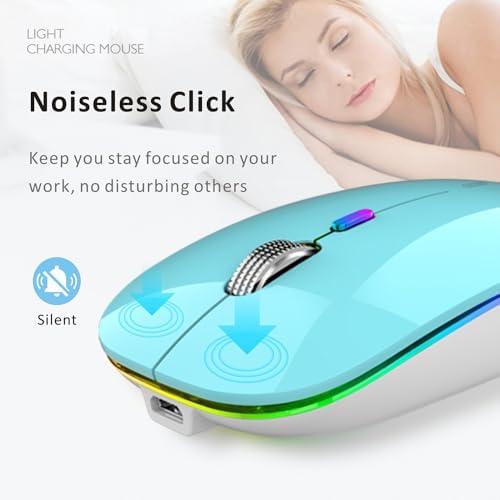 Uiosmuph G12 Slim Rechargeable LED Wireless Silent Mouse – Ultra-Portable USB Optical Computer Accessory with Type C Adapter for Seamless Compatibility and Noise-Free Operation in Blackish Green