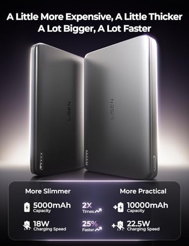 LISEN 0.3-Inch Ultra Slim Mag Safe Portable Charger for i Phone – 5000 m Ah Wireless Battery Pack for Effortless Travel Charging – Essential Magnetic Power Bank Compatible with i Phone 16 Pro Max/15/14/13/12 – Fast Charging, Lightweight Design for On-the-Go Convenience