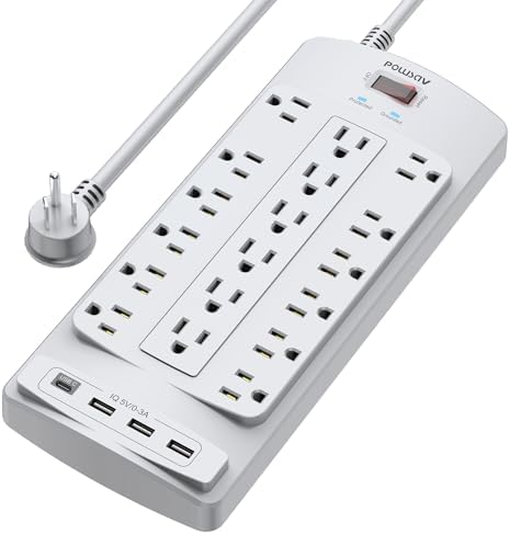 Maximize Your Power Supply with the 18-Outlet Surge Protector Power Strip – 6 Feet Heavy-Duty Extension Cord Featuring 4 Fast USB Ports, 2100 Joules of Surge Protection, and ETL Certification for Ultimate Safety and Compatibility