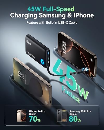 INIU Paw Go 10,000 m Ah Portable Charger – 45 W Fast Charging Power Bank with Built-in USB-C Cable in Vibrant Tropic Punch – Essential Travel Companion for i Phone 16/15 Pro Max & Samsung S25/S24 – Sleek, Lightweight Design for Effortless On-the-Go Power Solutions