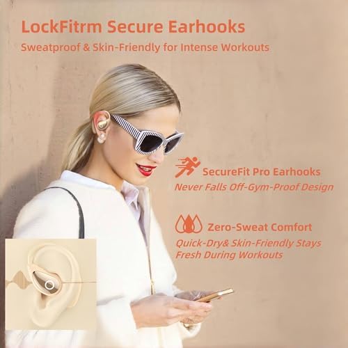 Stylish Pink Bluetooth Earbuds for Active Women – High-Performance Sports Headphones with 36-Hour Battery Life, IPX7 Waterproof Design, Secure Over-Ear Hooks, and Touch Control – Ideal for Gym, Running, and HD Sound Experience with Quick Charge Feature