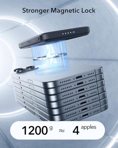Ultra-Compact ESR Mag Safe Power Bank – 5,000 m Ah Fast Charging Battery Pack with Qi2 Certification – Slim 0.55 in Design for i Phone 16/15/14/13/12 – 15 W Wireless & 20 W USB-C Charger with Cable – Essential Travel Accessory for On-the-Go Power