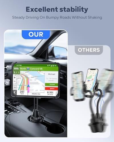 Revolutionize Your In-Car Entertainment: Adjustable Cup Holder Tablet Mount for i Pad & Tablets 7-12.9″, 360° Rotatable Arm, Silicone Grip for Secure Holding – The Ultimate Travel Companion for Streaming & Navigation