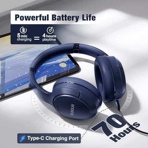 RUNOLIM Wireless Over-Ear Noise Cancelling Headphones – 70-Hour Playtime, Superior Hi-Fi Sound with Rich Bass, Foldable & Portable Design, Built-In Microphone for Easy Calls – Ideal for Home, Travel, and Office Use