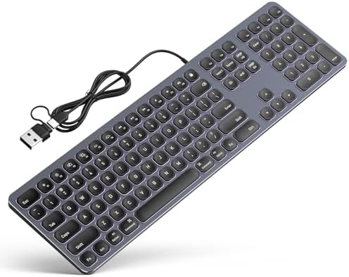Sleek All-Aluminum Wired Keyboard for Mac – Full-Size USB-A & USB-C Connectivity, Ergonomic Design with Numeric Keypad for Enhanced Productivity on i Mac, Mac mini, Mac Book Pro & Air – Perfect Blend of Style and Functionality for Apple Users