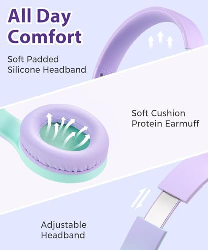 Rockpapa C24 Foldable Kids Headphones with Microphone – Lightweight Wired Audio Solution in Eye-Catching Purple & Green for School, Travel, and Play – Ideal for Young Listeners with Enhanced Compatibility and Superior Portability