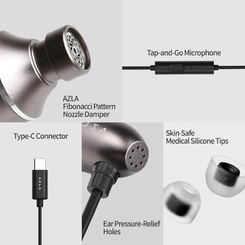 Revolutionize Your Listening with AZLA AIM C Daily USB-C Earbuds – Ergonomically Designed for All-Day Comfort and Superior Sound Clarity – Perfectly Compatible with i Phone 15 & 16 – Integrated Microphone for Effortless Hands-Free Conversations – Stylish Silver Finish for a Contemporary Edge and Enhanced Audio Enjoyment