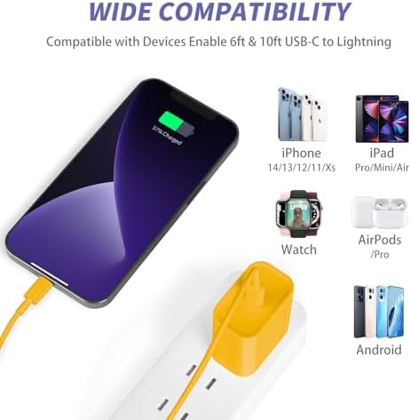 Elevate Your Charging Game with Our Apple MFi Certified 20 W Fast Charger Duo – 2 Pack USB-C Wall Adapters & 6 FT Lightning Cable for i Phone 14/13/12/11 Pro Max/Xs Max/XR/X – Stylish Vibrant Yellow for Instant Power and Convenience!