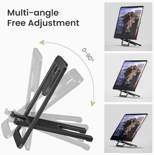 Discover the Itramax Foldable Tablet Holder: Your Ultimate Adjustable Aluminum Stand for Enhanced Productivity and Comfort. This portable accessory is engineered for seamless compatibility with a variety of devices including i Pad 9, 8, 7, Air 2, Mini, Samsung Tab, Steam Deck, Switch, Kindle Fire Scribe, and ROG Ally. Enjoy optimal viewing angles and heights, allowing you to work, watch movies, or game without discomfort. Crafted from durable aluminum, this foldable design ensures stability and longevity, making it perfect for home or travel. The anti-slip pads guarantee a secure grip while protecting your devices from scratches. Elevate your workspace with the sleek, functional Itramax Foldable Tablet Holder, transforming any environment into an organized and efficient setup. Whether for professional use or leisure, enhance your tablet experience today with this must-have desk accessory that marries style and practicality.