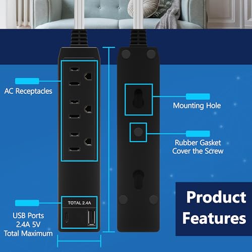 Elevate Your Power Management with the LIDER Ultra-Thin Outlet Extender – 3 Receptacles, 12 W USB Type-A & USB Type-C Charging Ports, Compact Flat-Face Design, 3 ft Cord, ETL-Listed Safety Assurance, Perfect for Home and Office Use