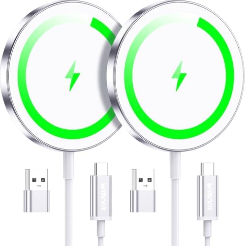 Magnetic Wireless Charger Duo for Apple Devices – 15 W Fast Charging Pad for i Phone 12-16 Pro Max, mini & Air Pods 2/3/4/Pro – Secure Magnetic Connection, Sleek Silver Finish for Modern Tech Aesthetics – Optimal Compatibility & Effortless Charging Experience