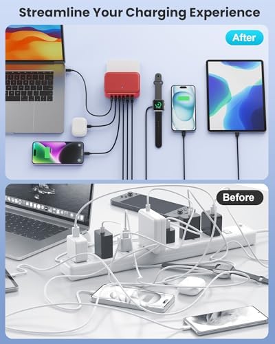 200 W USB C Charging Hub with 6 Ports – Ga N IV Foldable Wall Charger for Rapid Device Power-Up, PD 65 W Laptop Charger for Mac Book Pro, Dell, i Phone 16/15, i Pad, Galaxy & Steam Deck – Compact & Travel-Friendly Fast Charging Solution