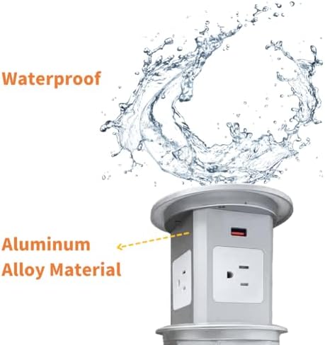 ZESHAN Sleek Pop-Up Power Outlet with 15 W Wireless Charging Station – Dual US Outlets, USB A & USB C PD Fast Charging Ports for Effortless Connectivity at Home or Office – Ideal for Conference Tables and Kitchen Counters, Modern Black Finish