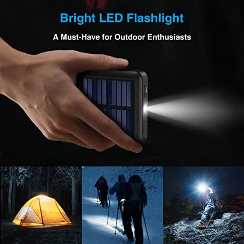 High-Capacity 12000 m Ah Solar Power Bank with Built-in Cables and Dual Flashlight – Ultimate Portable Charger for i Phone, Tablets, and Samsung Devices – Eco-Friendly Solar Charger for Outdoor Adventures and Emergency Use