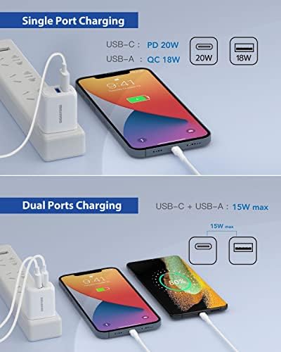 Gigastone 20 W USB C Dual Port Wall Charger Pack of 4 – Fast Charging Power Blocks for i Phone 16/15/14/13/12/11/SE/X/8, Samsung Galaxy Note, and Google Pixel – Compact Travel-Friendly Design for Enhanced Compatibility and Efficiency