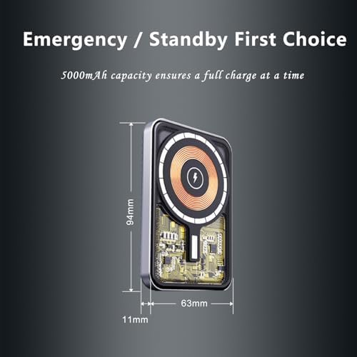 Ultra-Fast Magnetic Wireless Power Bank – 15 W Mag Safe-Compatible Portable Charger for i Phone 15/14/13/12/11/X | 5000 m Ah PD 20 W | Sleek Silver Design for Effortless Charging on the Go