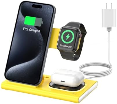 Ultra-Convenient 3-in-1 Foldable Wireless Charging Dock for Apple Devices – Rapid Power-Up Station for i Phone 16/15/14/13/12/11/X/XS, Apple Watch Series 10/9/8/7/Ultra2/Ultra/SE, and Air Pods Pro/2/3/4 – Lightweight Travel Charger with Integrated LED Light for Enhanced Portability and Efficiency