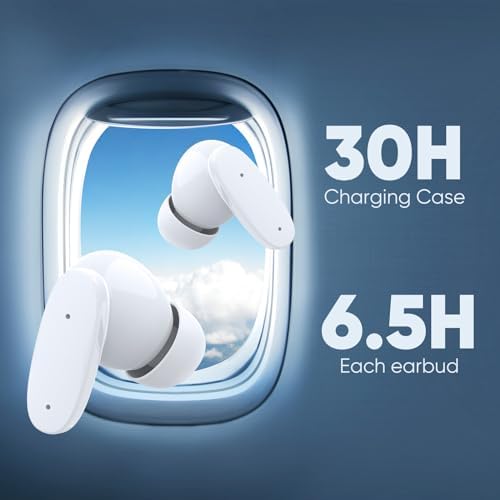 Experience Audio Freedom with Foxeye Bluetooth 5.3 Wireless Earbuds – 30-Hour Playtime for Uninterrupted Listening – Deep Bass and Advanced Noise Cancellation for Music, Gaming, and Calls – Lightweight, Stylish White Design for All-Day Comfort and Performance