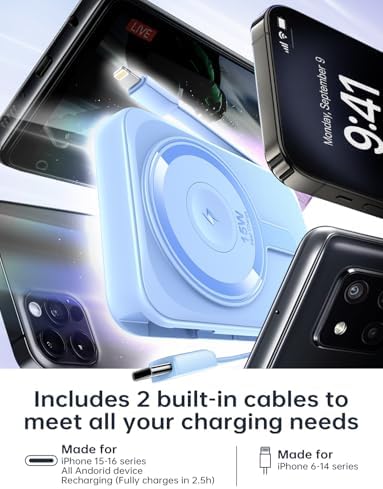 Magnetic 10,000 m Ah Portable Power Bank – Ultimate Wireless Charger with Built-In Cables for Fast 22.5 W Charging – Travel-Friendly, Compatible with i Phone 16/15/14/13/12, Samsung S22/S21, Google Devices, and i Pad – Effortless Charging on the Go