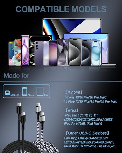 6 FT Samsung Fast Charging Cable (5 Pack) – Universal USB C to C Cord for i Phone 16 Series & Galaxy S25 Ultra – Durable Nylon Braided Design for Quick and Reliable Charging in Car and Home – Enhanced Compatibility with Pro, Max Models & More