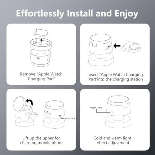 Ultimate 4-in-1 Wireless Charging Station with Night Lamp – Fast Mag Safe Charger for i Phone 16, 15 Pro Max, Air Pods & Apple Watch Ultra – Multi-Device Charging Dock with Adjustable Brightness for Home & Travel – Efficient, Safe, and Stylish Power Solution