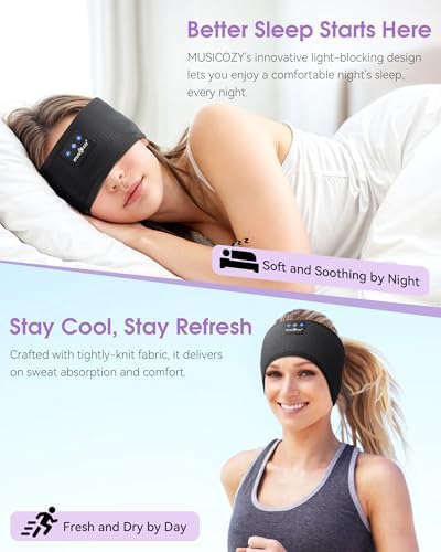 MUSICOZY Bluetooth 5.4 Sleep Headband Headphones – Ultimate Wireless Comfort for Sleep, Workouts, and Travel – The Perfect Gift for Active Lifestyles with Rapid Pairing and Sweatproof Design