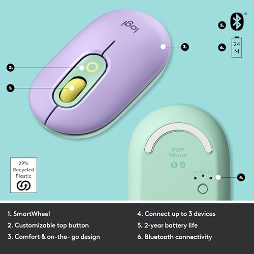 Logitech POP Wireless Mouse in Heartbreaker Rose – Customizable Emojis, Silent Click Technology, Precision Scrolling & Multi-Device Compatibility for Effortless Navigation and Personal Expression