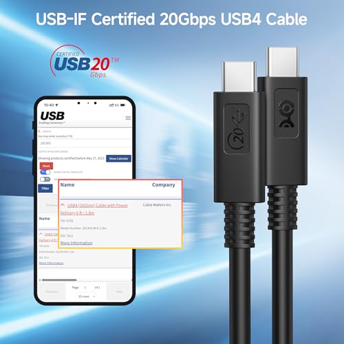 Experience Unmatched Performance with Cable Matters USB-IF Certified 10 Gbps Gen 2 USB C to USB C Cable – 3.3 ft, Supports 4 K@60 Hz Video, 100 W Fast Charging, and High-Speed Data Transfer for Seamless Connectivity and Enhanced Compatibility