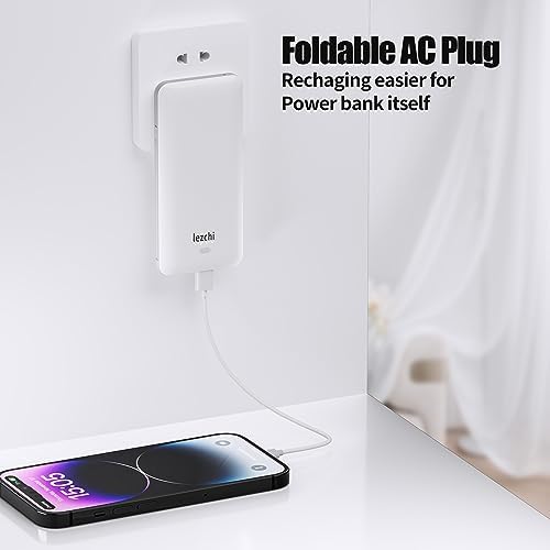 Ultra Slim 10000 m Ah Portable Power Bank with Built-In AC Plug – Lightweight USB-C Charger for All Smartphones, Travel-Ready Battery Pack for On-the-Go Power Solutions