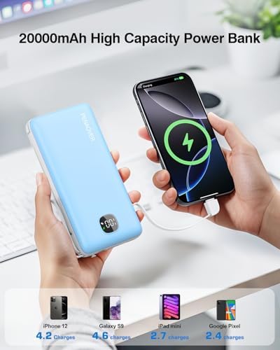 Ultra-Slim 10000 m Ah Fast Charging Power Bank with Built-In Cables & AC Plug – Versatile 5 Output USB-C Portable Charger for i Phones, Samsung, Android & More – Perfect for Travel & On-the-Go Power Solutions