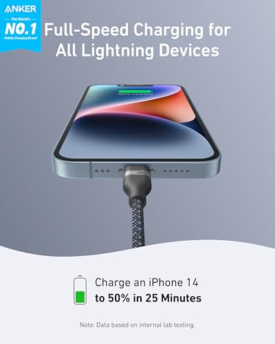 Anker Upcycled-Braided USB C to Lightning Charging Cable – 3 FT Ultra-Fast Charging Cord for i Phone 14/13/12/11 Series – Eco-Friendly, High-Speed Power Delivery with MFi Certification for Seamless Device Compatibility