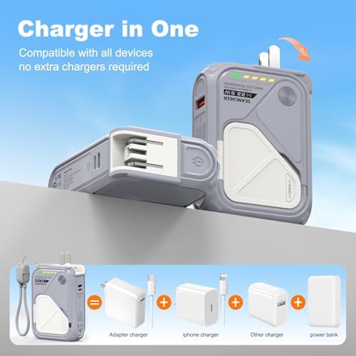 Compact Magnetic Power Bank – P05 Portable Charger with 10000 m Ah Capacity for Fast Wireless Charging, Built-in Cable & Foldable Plug – Perfect Travel Companion for i Phone, Samsung & Android Devices