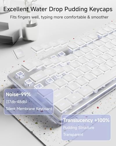 Transform Your Typing Experience with the EWEADN GX710 S White Backlit Wired USB Keyboard – Ergonomic, Quiet, and Crafted for Performance! Ideal for Gamers and Professionals, Featuring Elegant Metal Panel and Pudding Keycaps for Sleek Style. Enjoy Effortless Plug-and-Play Setup and Perfect Compatibility with Windows PCs and Laptops. Illuminate Your Workspace with Brilliant White LED Backlighting for Enhanced Visibility in Low Light. Durable Design Ensures Longevity, While Whisper-Quiet Keystrokes Create a Focused Environment. Upgrade Your Productivity and Comfort Today with this Full-Size, Modern Keyboard – The Ultimate Choice for Efficient Typing, Gaming, and Everyday Use!