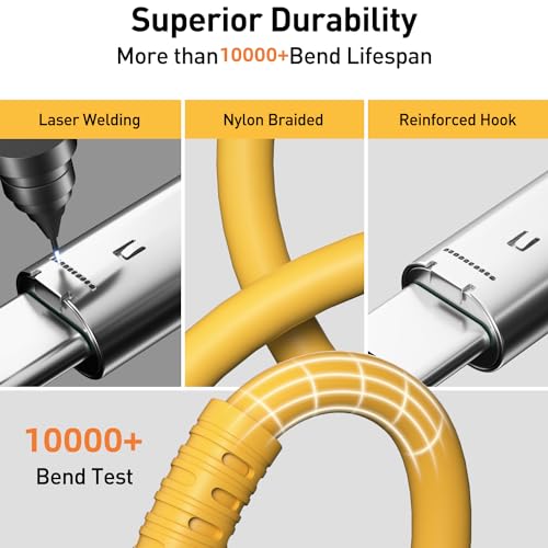 Hichain 6.5 ft USB A to USB C Charger Cable Duo – High-Speed 100 W Fast Charging & Data Sync in Vibrant Yellow – Durable Silicone Design for Samsung Galaxy, Google Pixel, Xiaomi, PS5 – Ultimate Convenience for Home & Travel