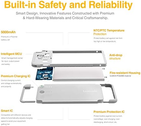 Ultra-Slim Luxtude Portable Charger with Built-in MFi Lightning Cable – 5000 m Ah Power Bank for i Phone 14, 13, 12, 11, 10 | Sleek Metal Black Design for Effortless Charging On-the-Go | Lightweight and Durable Phone Battery Pack for Everyday Use