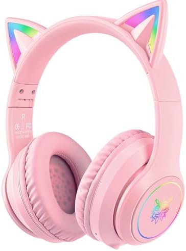 Whimsical Cat Ear Bluetooth Headphones for Kids & Adults – Immersive Hi-Fi Sound, 55-Hour Playtime, LED Light-Up Design, Built-In Microphone, and Universal Compatibility with i Phone, i Pad, Laptop & PC for Ultimate Fun and Comfort