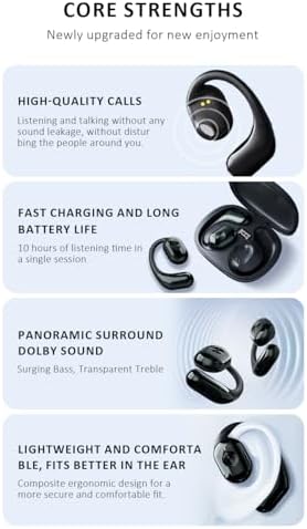Revolutionary Open Ear Bluetooth 5.3 Headphones with Smart Battery Display – Uninterrupted 30-Hour Playtime, IP4 Waterproof for Ultimate Active Performance, Ideal for Cycling, Running, and Fitness – Experience Unmatched Comfort and Awareness in Black