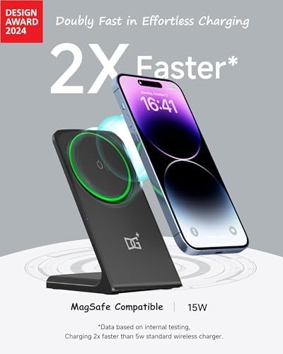 Elevate Your Charging Experience with the 15 W Fast Qi Wireless Charger Stand – Universal Compatibility for i Phone 16 Pro Max, Samsung Galaxy S26 Ultra, and More in Classic Black – Sleek Design with Ergonomic Viewing and Non-Slip Surface for Enhanced Stability and Efficiency