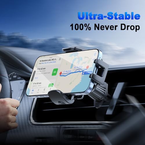 2025 Enhanced Car Phone Holder – Universal Vent Mount for i Phone 16 Pro Max, 15, 14, 13, SE & Android – Upgraded Metal Hook Clip with Wider Clamp for Thicker Cases – 360-Degree Rotation for Optimal Viewing – Secure, Easy Installation for Safe Navigation & Hands-Free Use